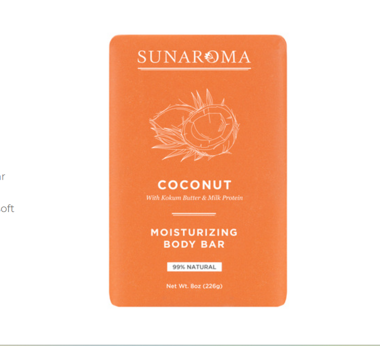 Coconut Soap with Kokum Butter & Milk Protein by Sunaroma- 8 oz.