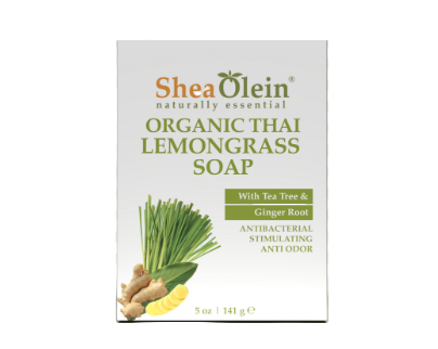 Shea Olein Organic Thai Lemongrass Soap packaging on a white background
