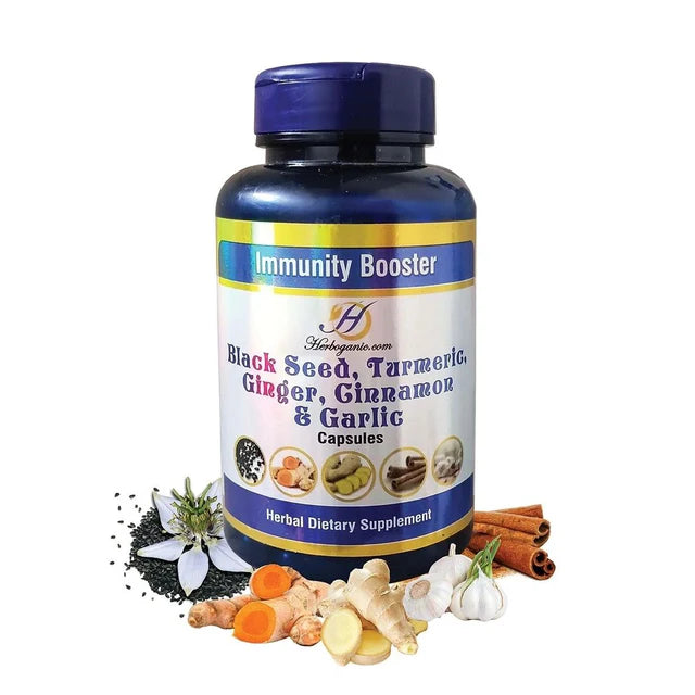 Immunity Booster Capsules 60 ct: Black Seed, Turmeric, Ginger, Cinnamon & Garlic