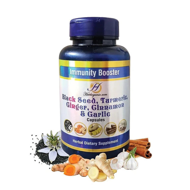 Immunity Booster Capsules 60 ct: Black Seed, Turmeric, Ginger, Cinnamon & Garlic